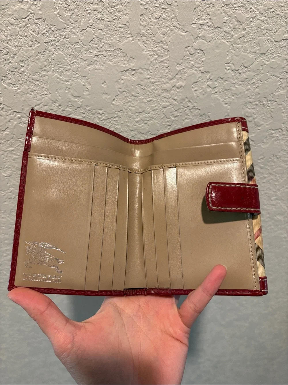 Burberry Nova Check Plaid Wallet with Red Trim